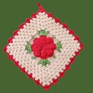 Vintage Hand Crochet Floral Granny Pot Holder